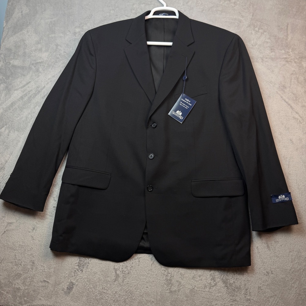 Stafford Blazer Mens 46R Black Minibone 100% Worsted Wool 3 Button Custom Fit